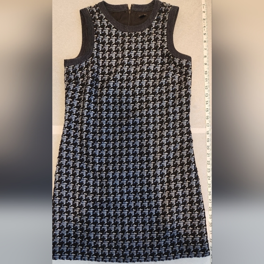 Petite Ann Taylor Navy Blue Boucle Dress In Houndstooth Pattern 2P